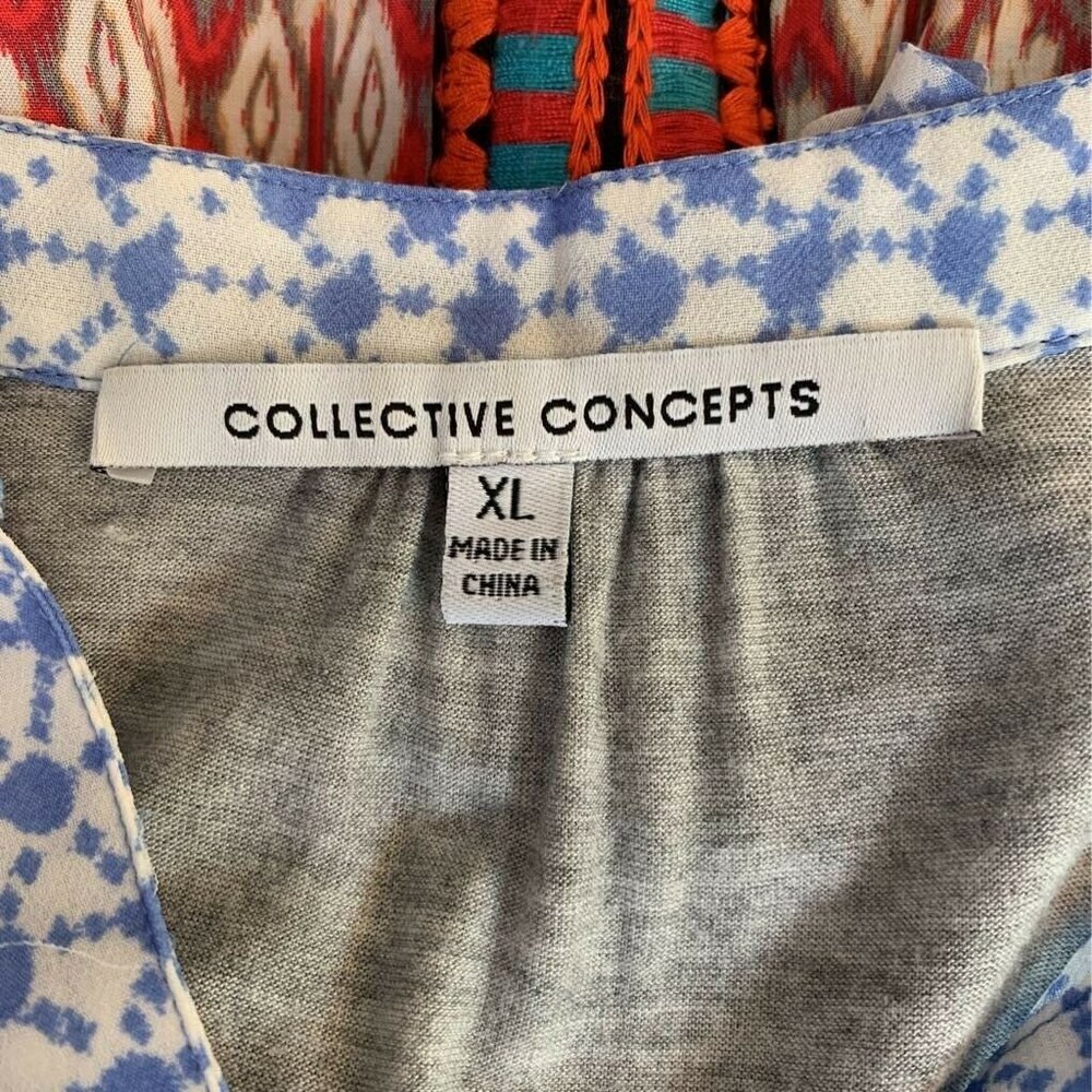 Collective Concepts Blouse Blue Gray Geometric XL - Picture 5 of 7
